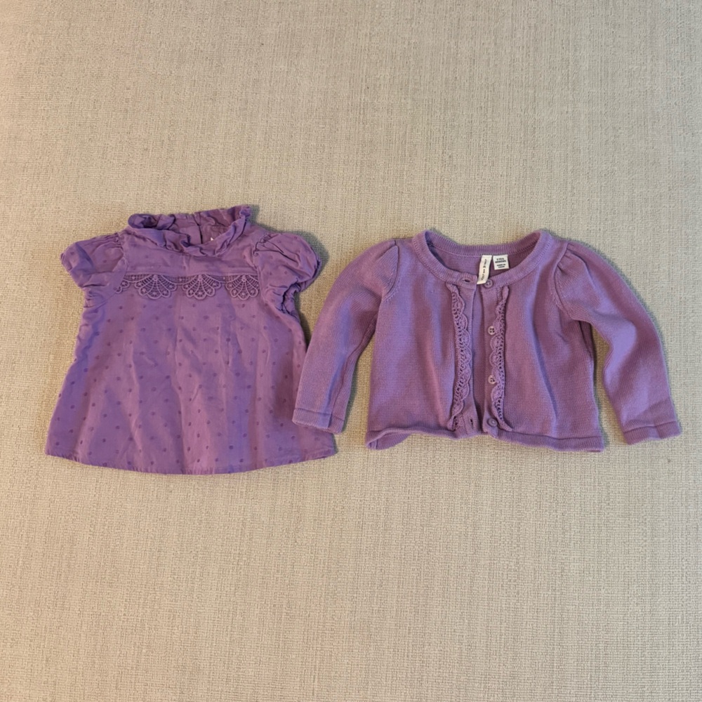 Janie and jack 3-6 months girls baby Purple Kids Shirt and Cardigan Set